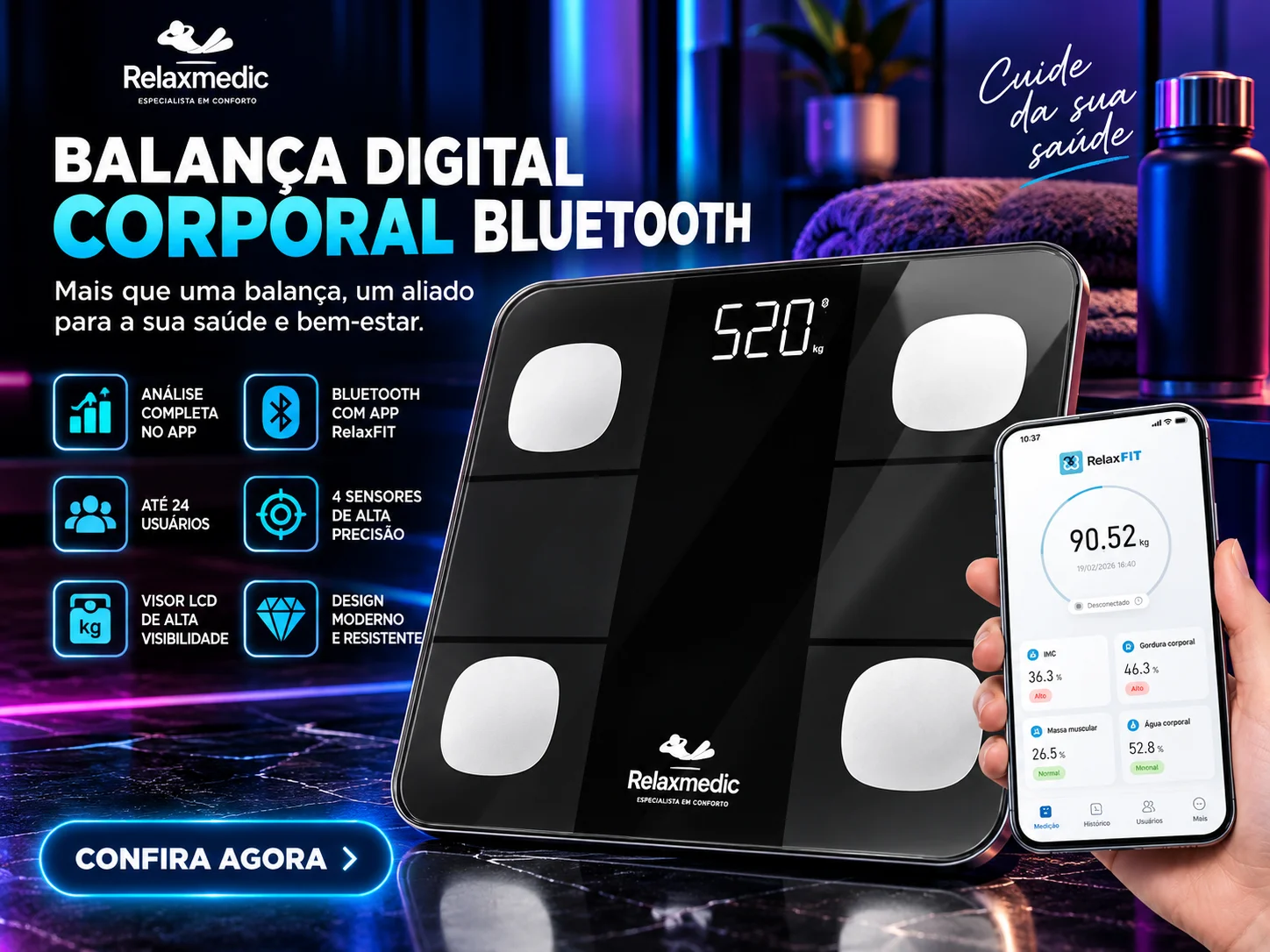 Balança Digital Corporal Bioimpedância Relaxmedic — imagem 4
